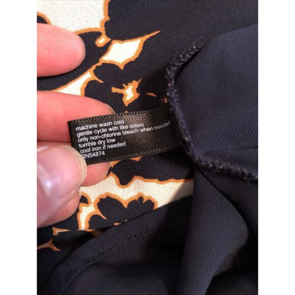 The Limited Navy Blue Orange Long Sleeve Floral V Neck Blouse Lined Small - Picture 8 of 9